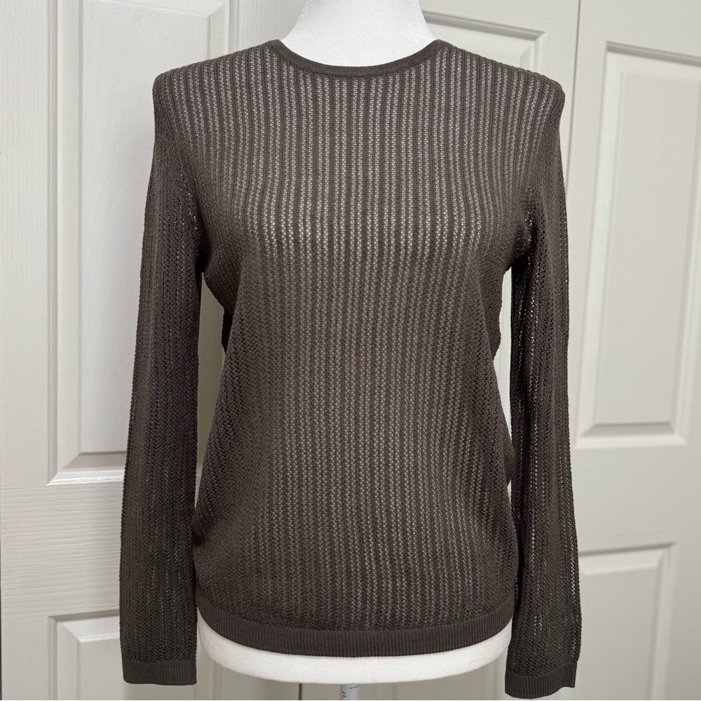 UNIQLO Gray Sheer Lace Knit Wool Blend Crew Neck Sweater NWT Women's Size Small